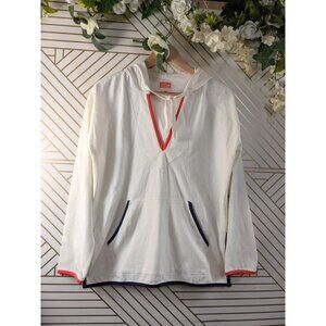 J Crew Women'sWeekend Tipped V-Neck Mariner Cotton Relaxed Hoodie Ivory Size XS